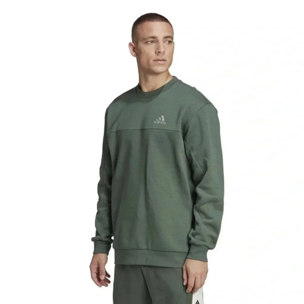 Adidas Badge of Sport Fleece Sweatshirt Top Pullover Long Sleeve Mens Sz L Green
